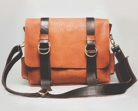 Orange and Black Leather Satchel Bag