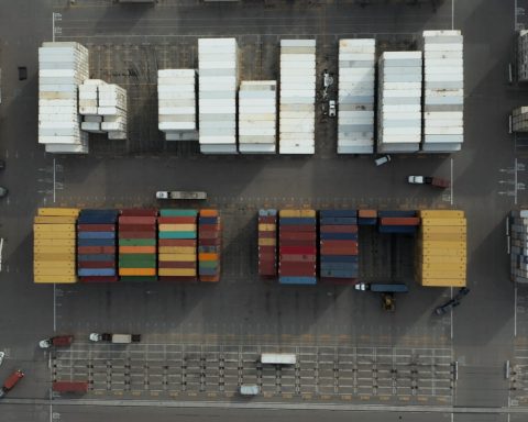 aerial photography of multicolored trailers