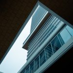 a view of a tall building through a window