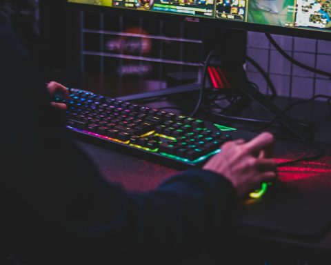 person using desktop computer