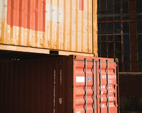 brown and red shipping containers
