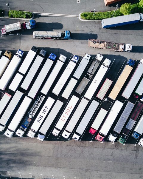 aerial photography of freight truck lot