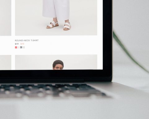 laptop computer displaying Mango pants