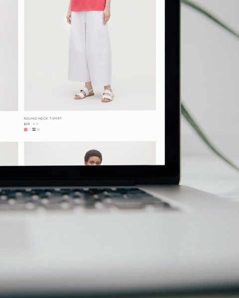 laptop computer displaying Mango pants