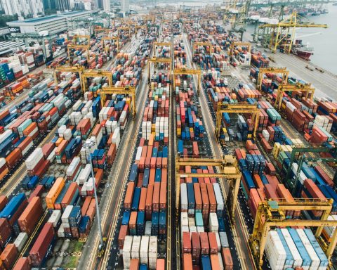 aerial photo of cargo crates