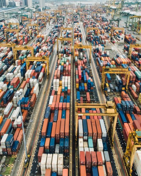 aerial photo of cargo crates