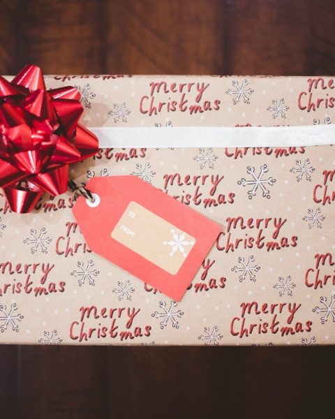 red ribbon on gift box