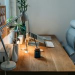 grey desk lamp on top of office desk